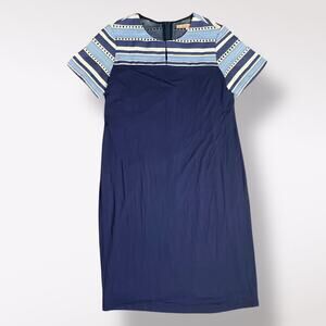 Vilagallo Vediana Blue Striped Jacquard Mini Dress Size 8 Boho Embroidered